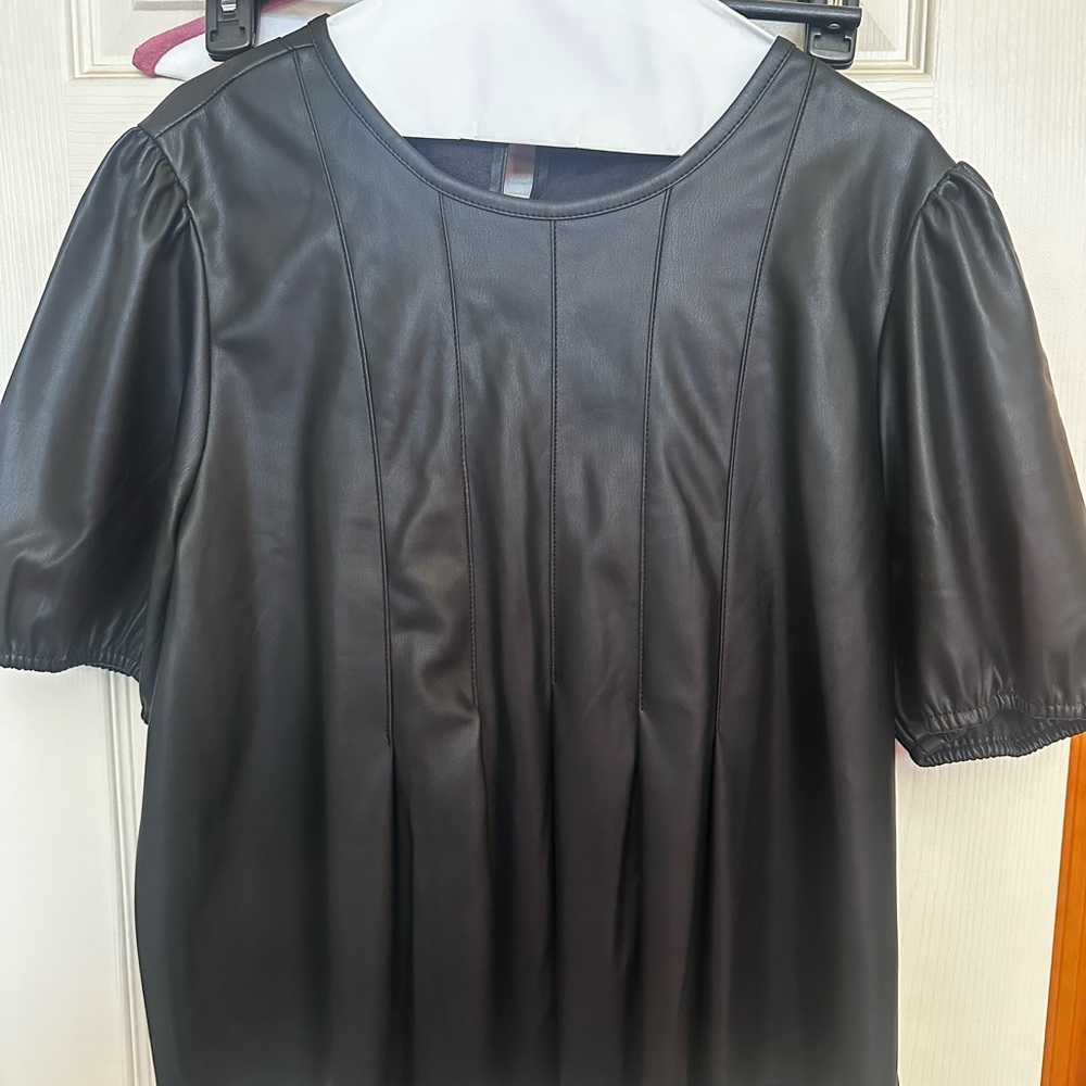 Marc Jacobs Black Faux Leather Short Puff Sleeve Blouse